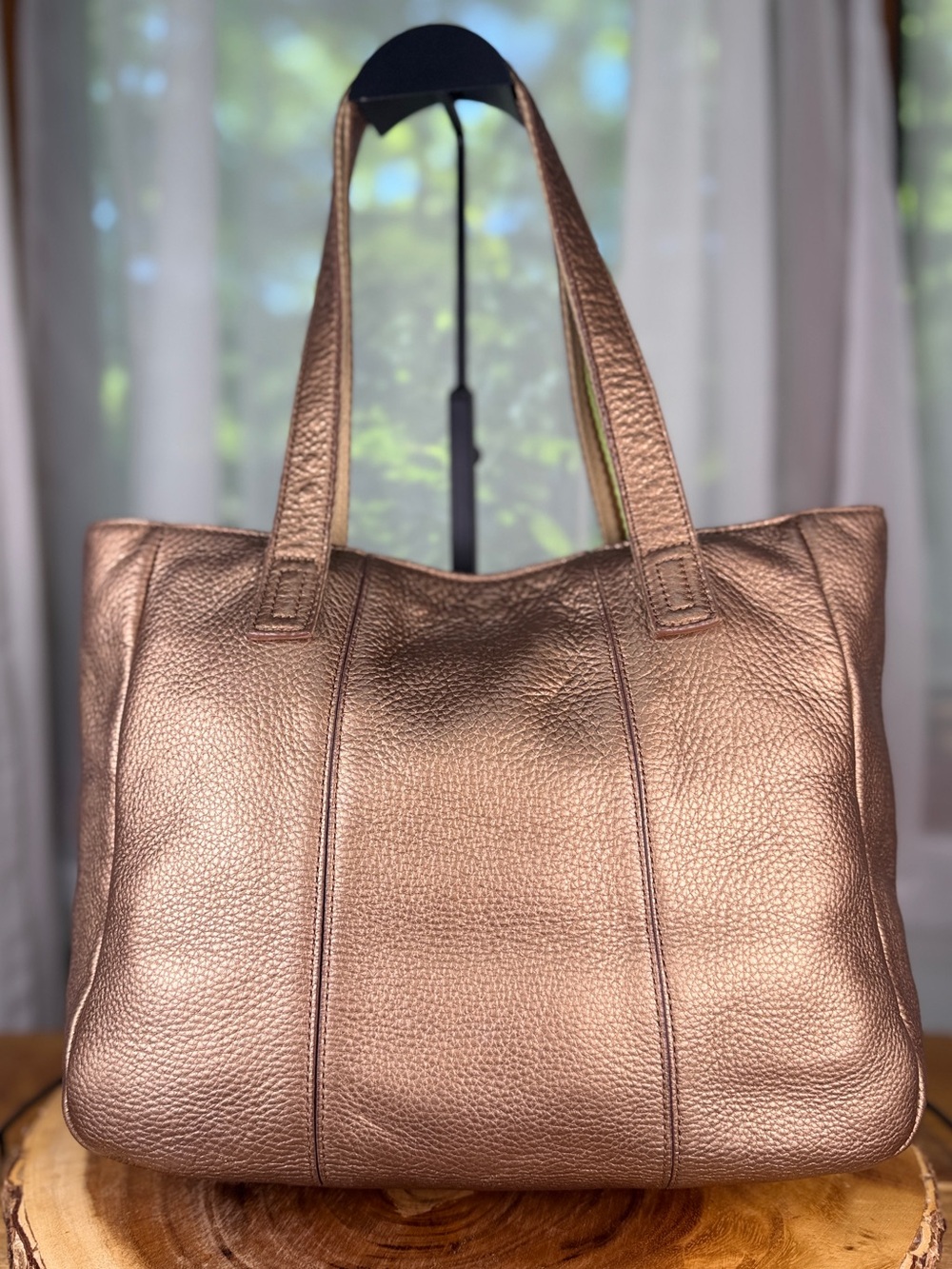 Talbots Metallic Pebbled Leather Tote Shoulder Bag - School Work Bag EUC - Picture 3 of 13